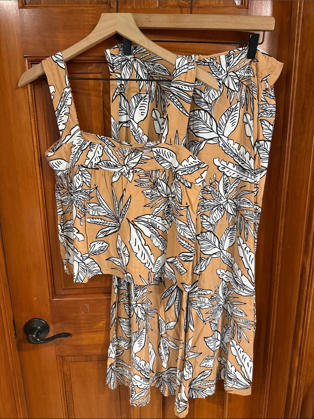 Women’s Tan Tropical Print 2 piece top and wide leg pants